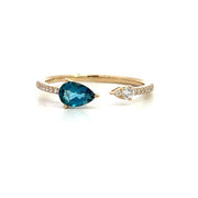 14K Yellow Gold Open Shank London Blue Topaz and Diamond Ring